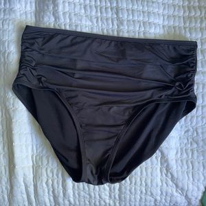 Black High-Waisted Ruched Bikini Bottom L